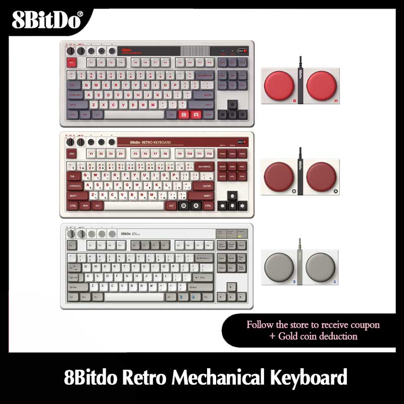 Retro Gaming Corps - Keyboard Mekanikal Retro 8Bitdo, Bluetooth/2.4G/USB-C Keyboard