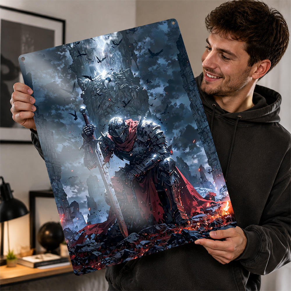 Retro Knight Gaming - Poster Seni Dinding Game Kneeling Knight
